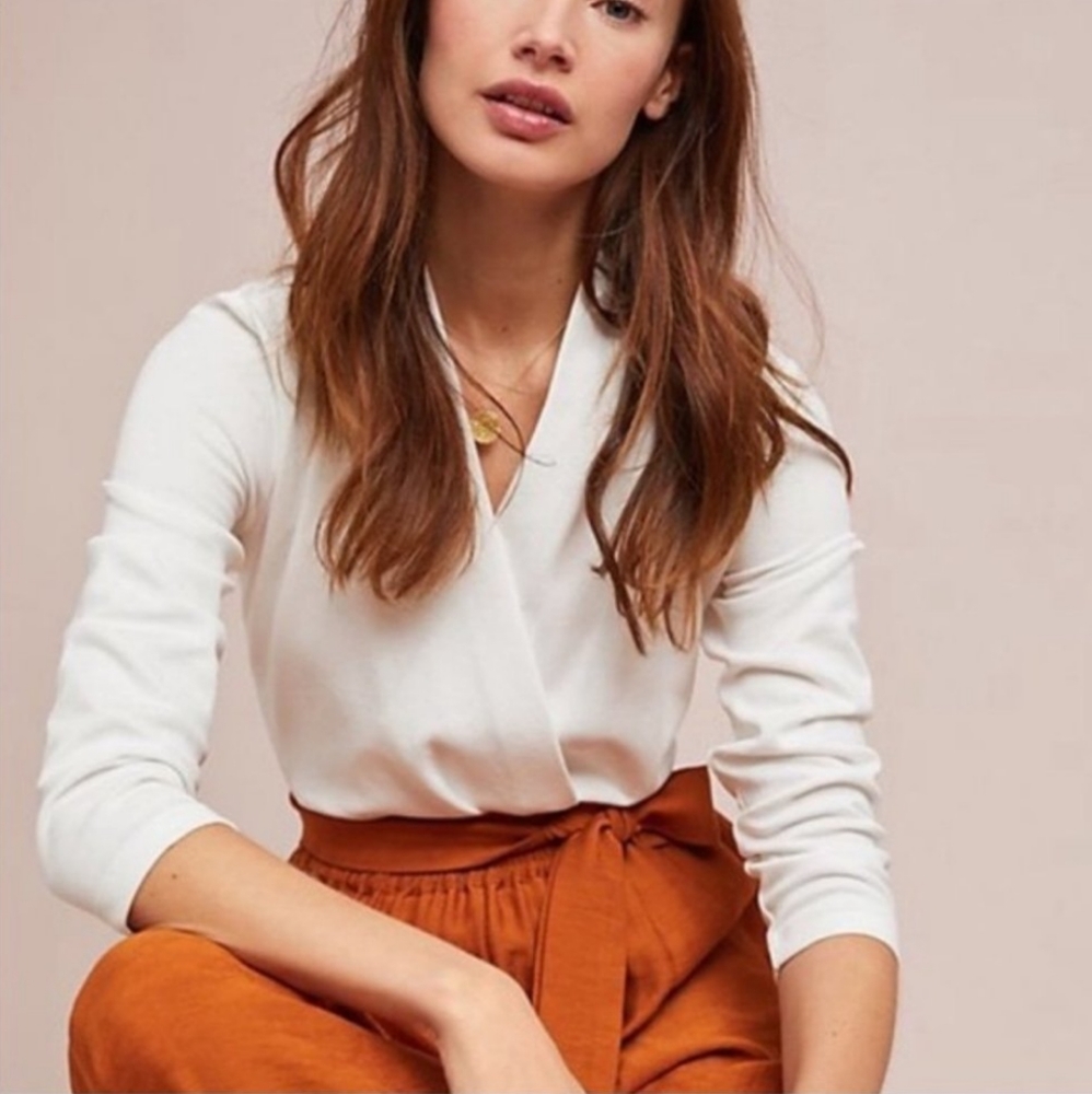 MAEVE Anthropology white wrap shirt